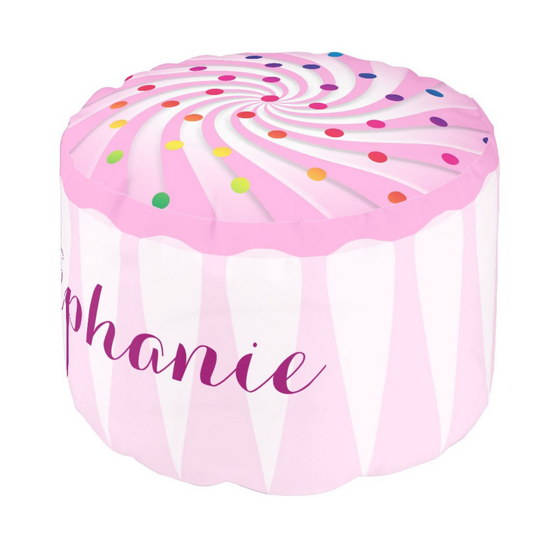 Girly Pink Cupcake Personalized Room Decor Round Pouf