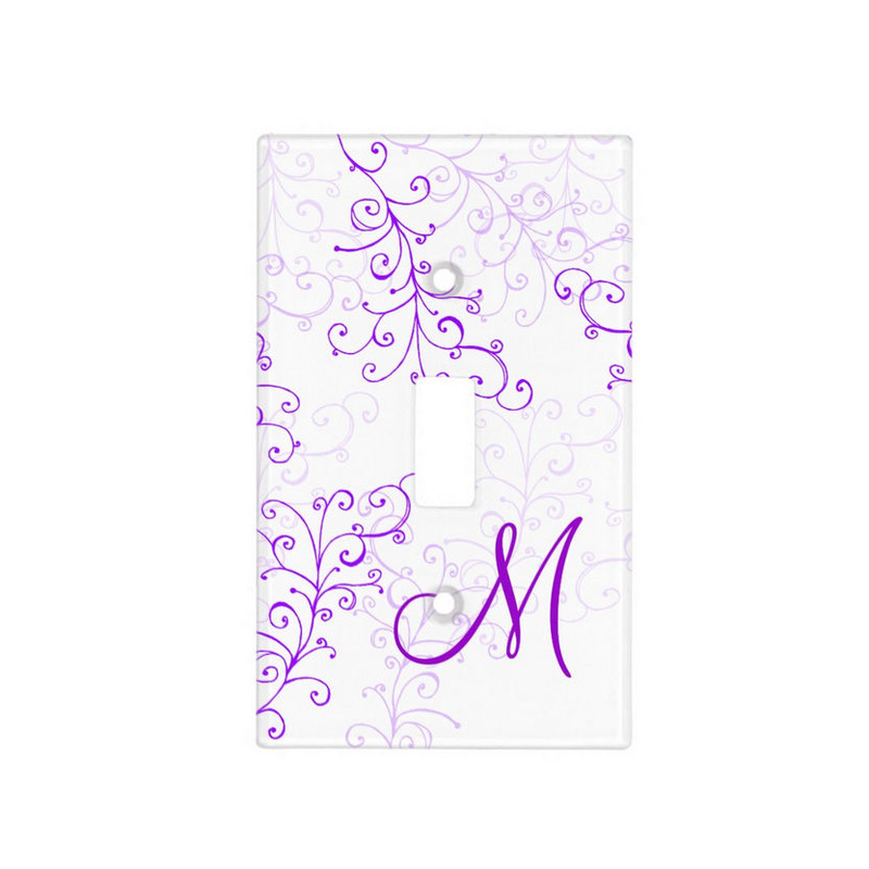 Stylish Purple Swirl With Custom Monogram Light Switch Covers