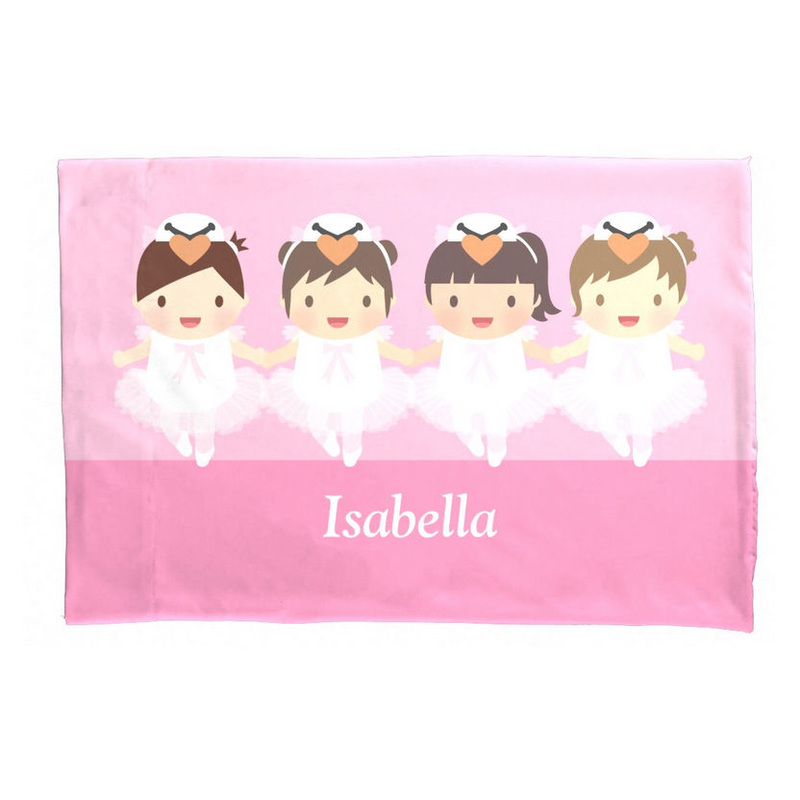 Cute Pink Swan Ballet Ballerina Girls Name Bedroom Decor Pillow Case