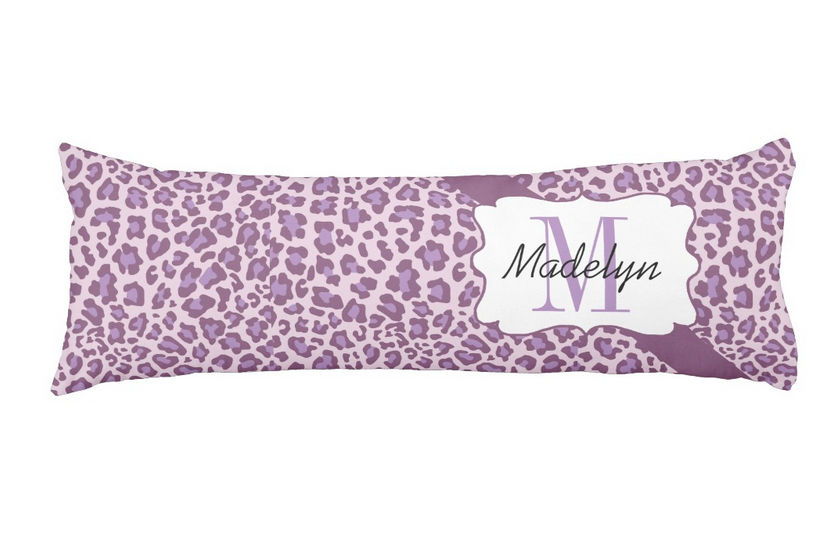 Personalized Monogram and Name Purple Leopard Print Lavender Body Pillow