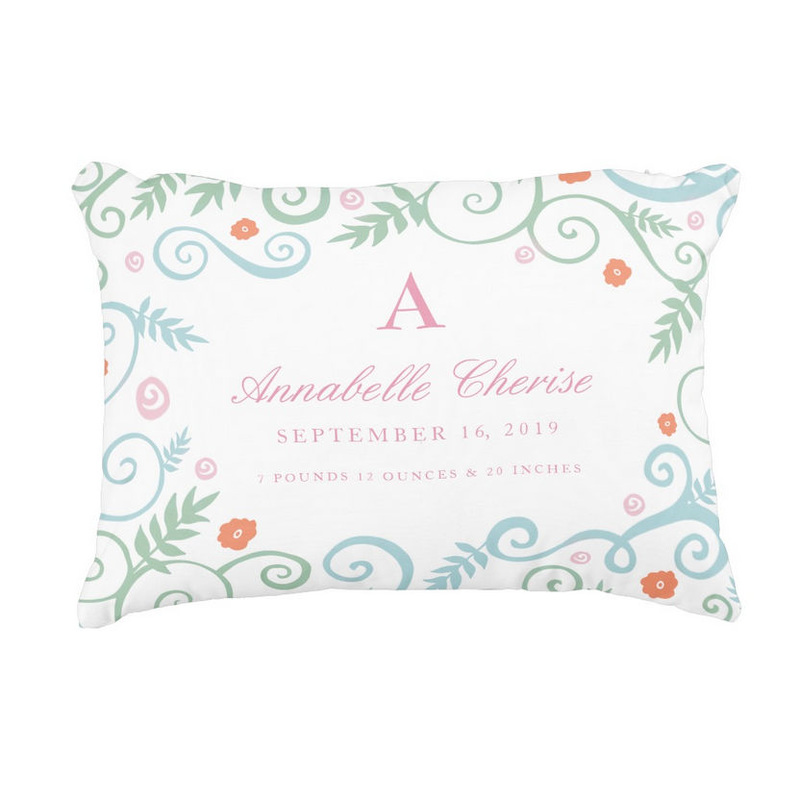Classic Floral Elegance Baby Birth Announcement Information Accent Pillow