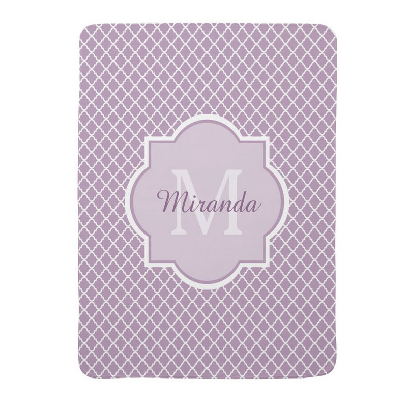 Pretty Lavender Purple Quatrefoil Monogrammed Name Stroller Blankets
