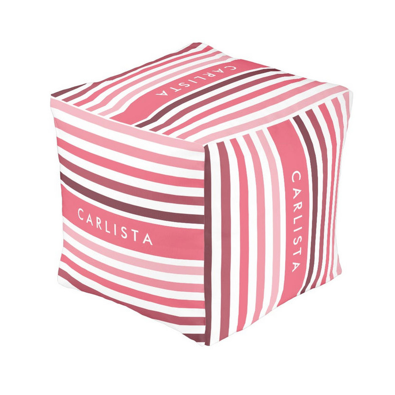 Perfectly Pink Name With Classy Variegated Stripes Cube Pouf