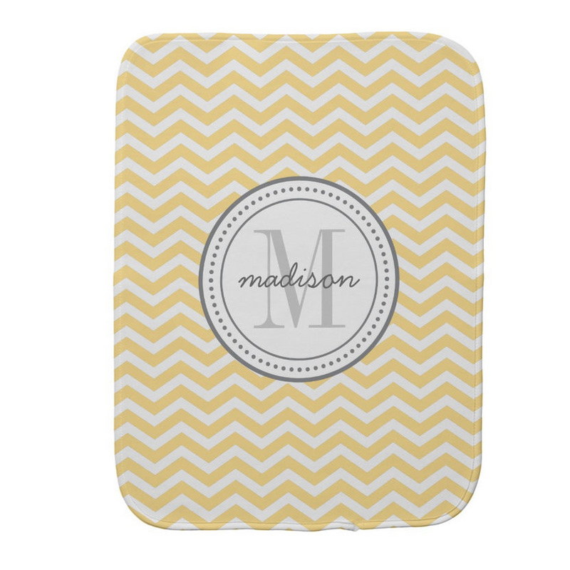 Girly Mod Yellow and White Chevrons With Monogram  and Name Burp Cloth