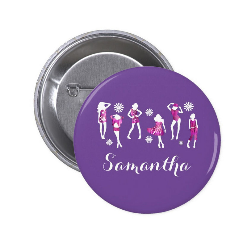 Girly Girls Pink and Purple Fashion Models Personalized With Name Buttons
