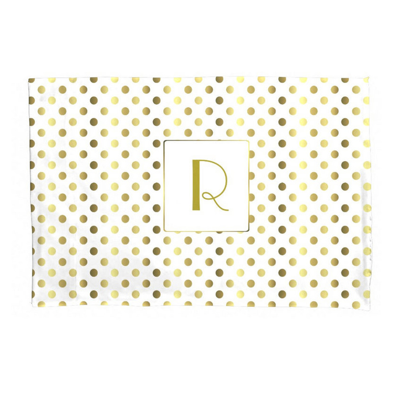Modern Gold and White Polka Dot Pattern With Square Monogram Pillow Case