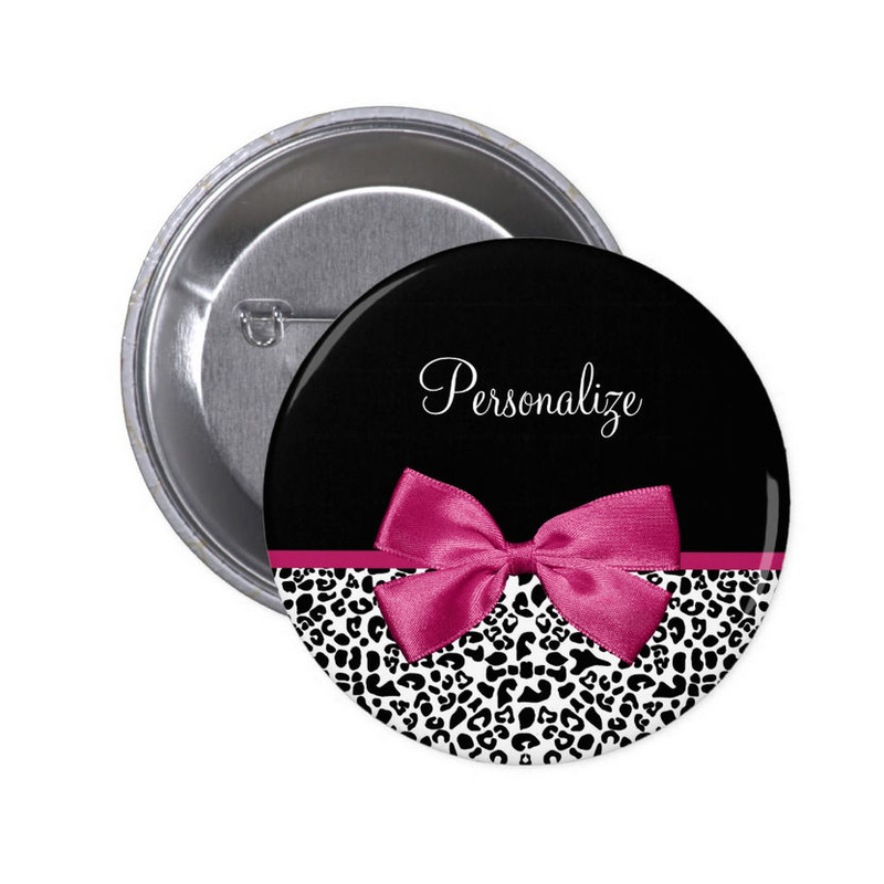 Vivacious Dark Pink Ribbon Leopard Print With Name 2 Inch Round Button