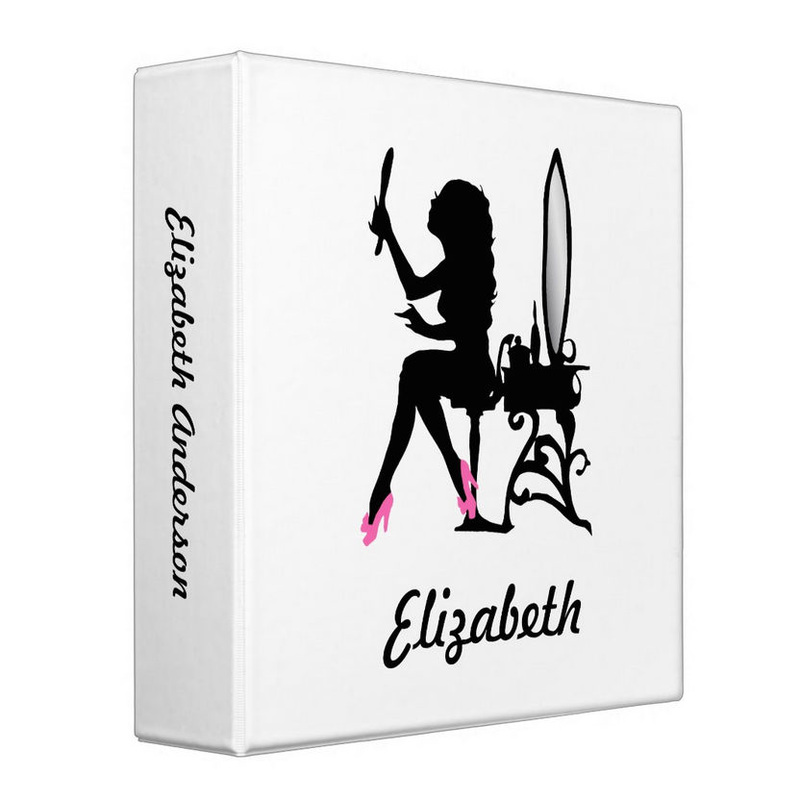 Chic Pink and Black Woman of Fashion Silhouette 3 Ring Binders