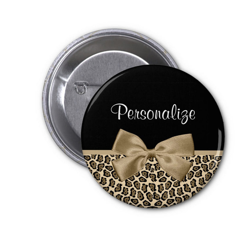Girly Light Brown Jaguar Cute Brown Bow With Name 2 Inch Round Button