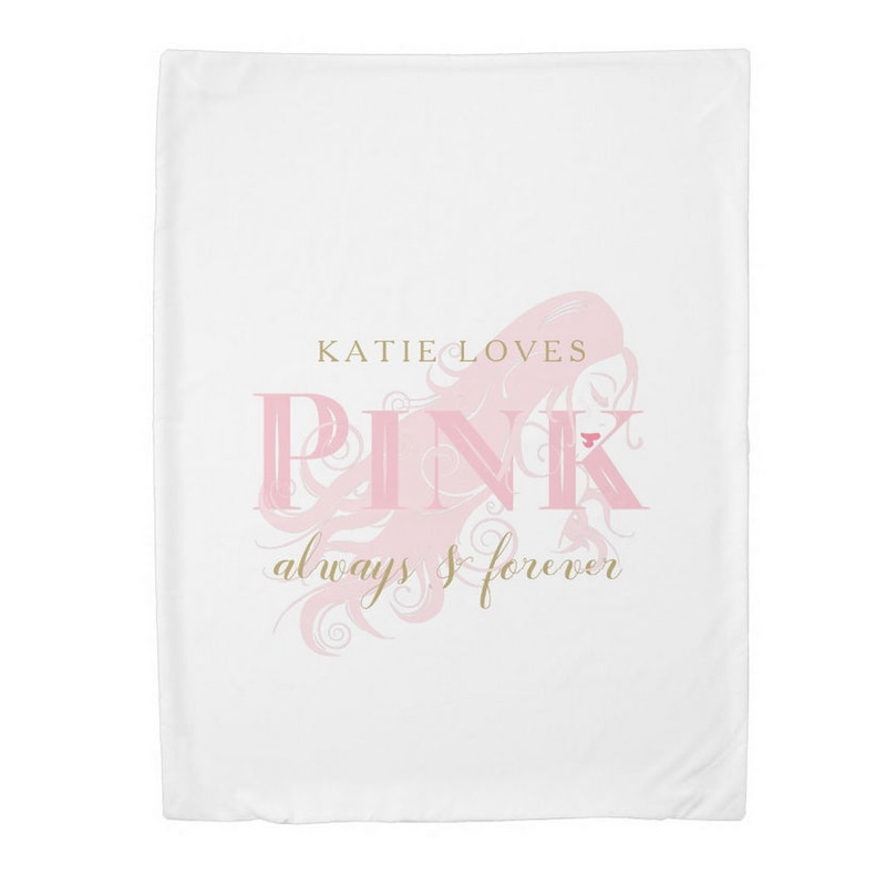 Girly Love Pink Forever Woman Silhouette and Name Duvet Cover