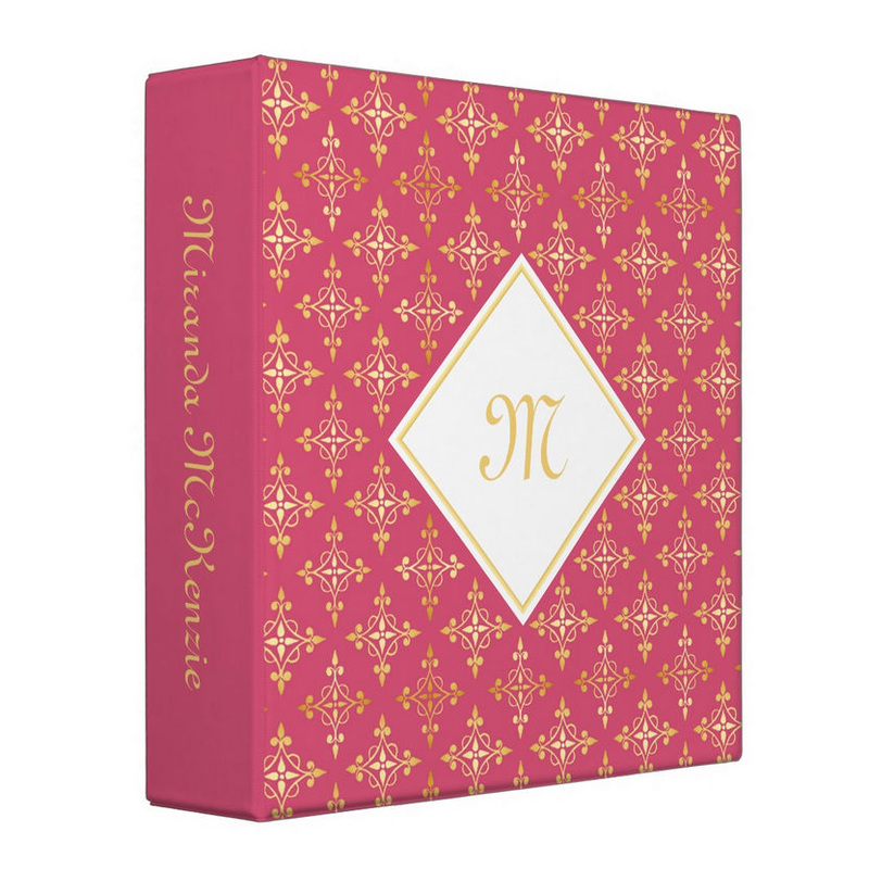 Luxury Monogram Pink and Gold Quatre Floral 3 Ring Binders