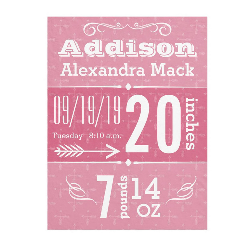 Cute Bohemian Arrow Pattern Any Color Personalized Baby Name Fleece Blanket