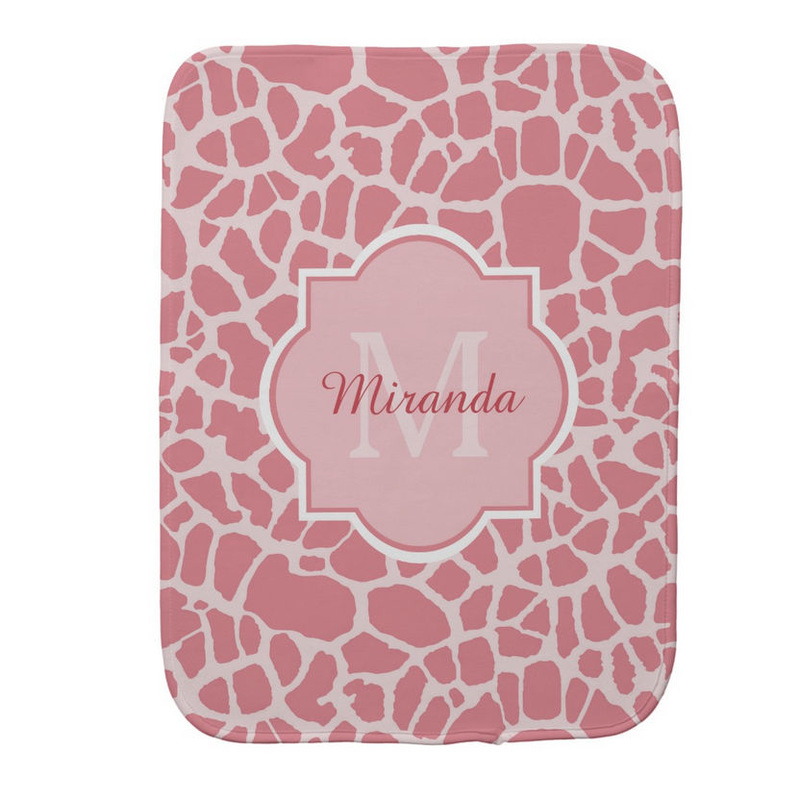Lovely Pink Giraffe Pattern With Monogram and Name Baby Burp Cloths