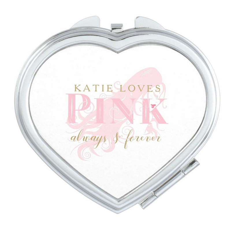Girly Love Pink Forever Woman Silhouette and Name Makeup Mirror