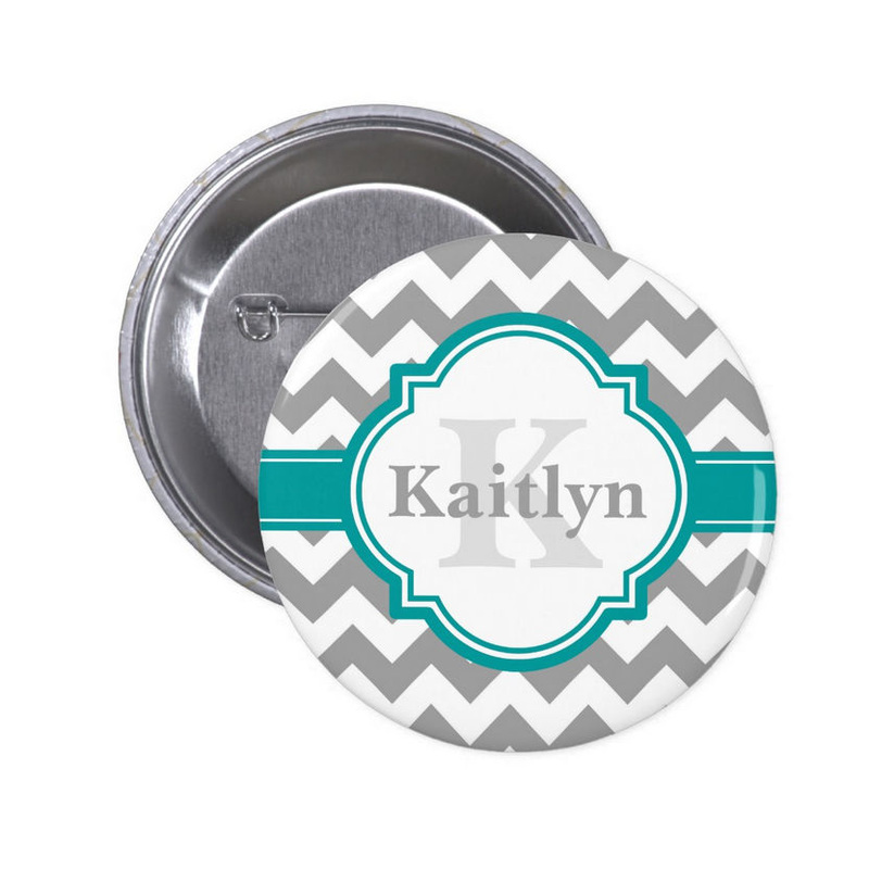 Teal Grey Chevron Pattern and Moroccan Quatrefoil Badge 2 Inch Round Button