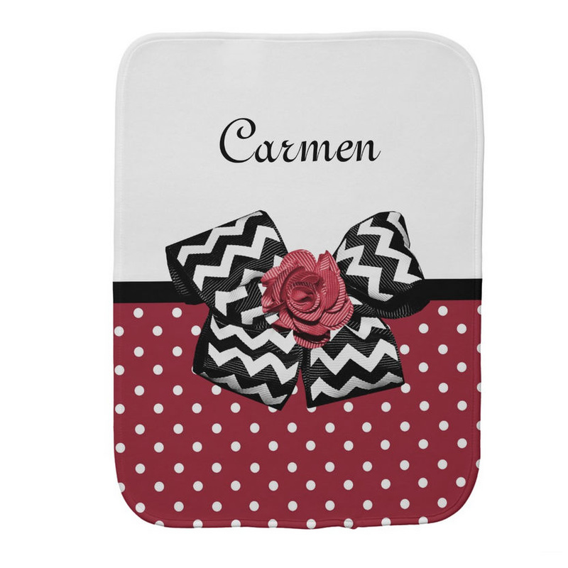 Cute Red Polka Dots With Chevron Rose Bow and Name Baby Burp Cloths