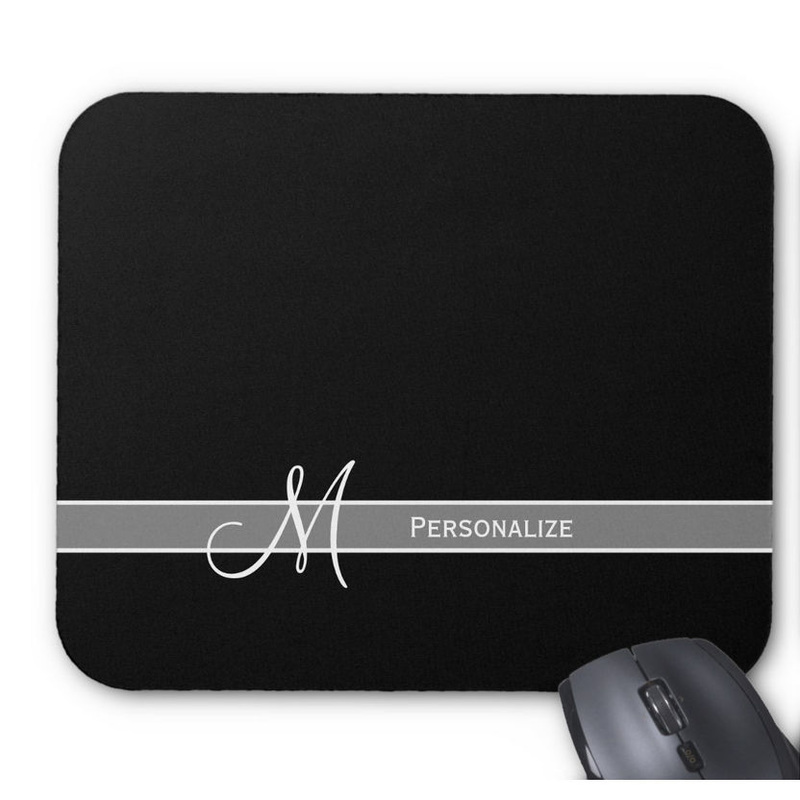 Elegant Black and White Monogram With Simple Name Mouse Pad