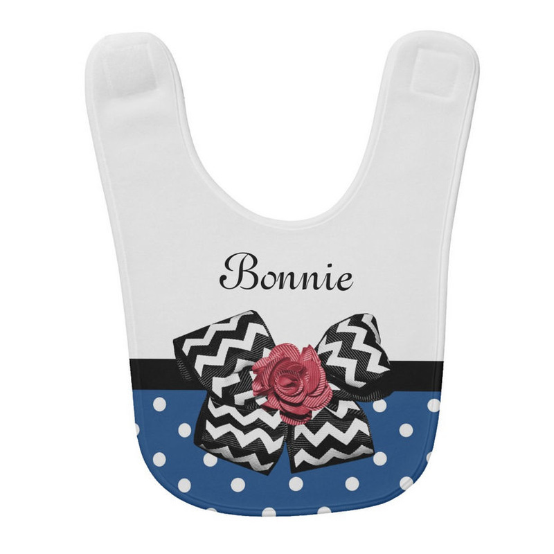 Cute Blue Dots Red Rose Chevron Bow With Girly Custom Baby Name Bibs