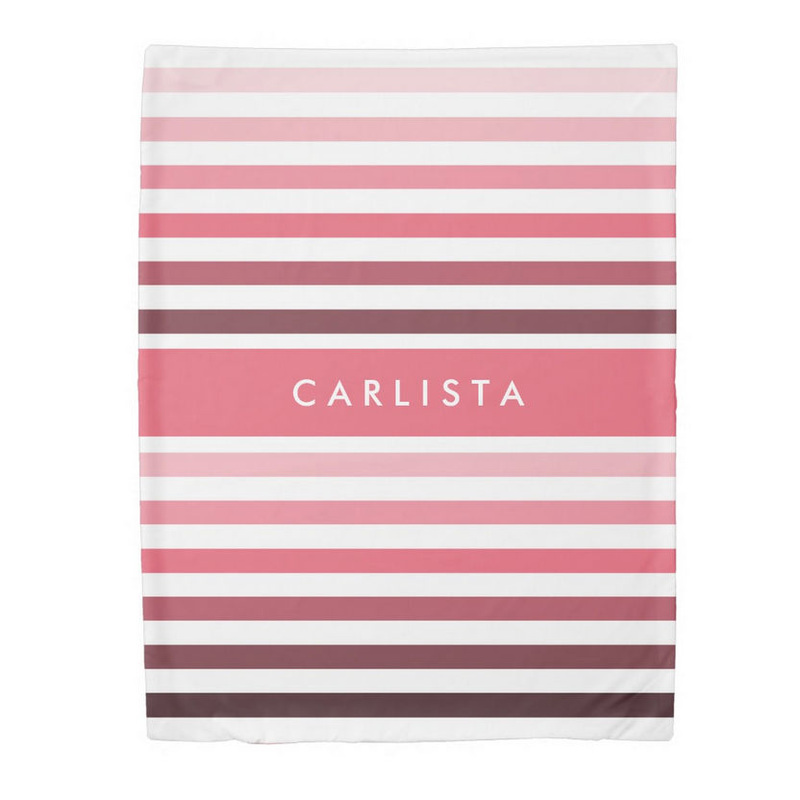 Chic Wide Stripes Pattern With Name in Ombre Pink Duvet Cover
