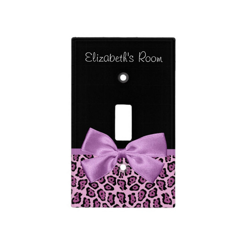 Girly Purple Jaguar Print Cute Bow With Name Light Switch Covers