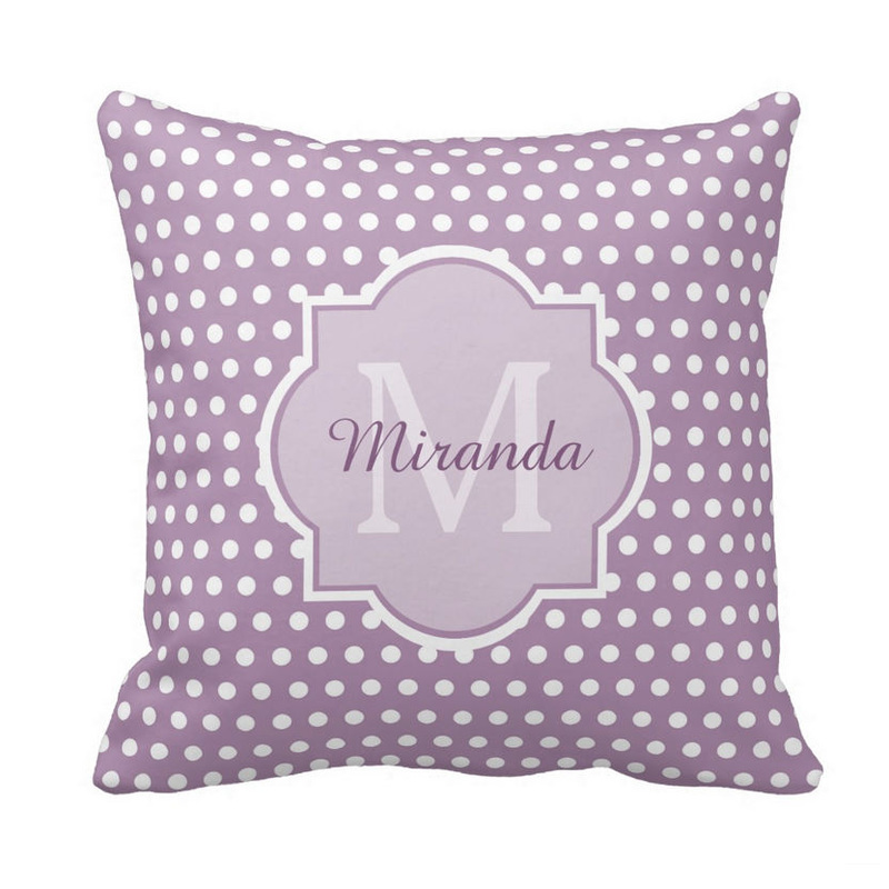 Girly Lavender Purple Polka Dots Monogram and Name Pillows