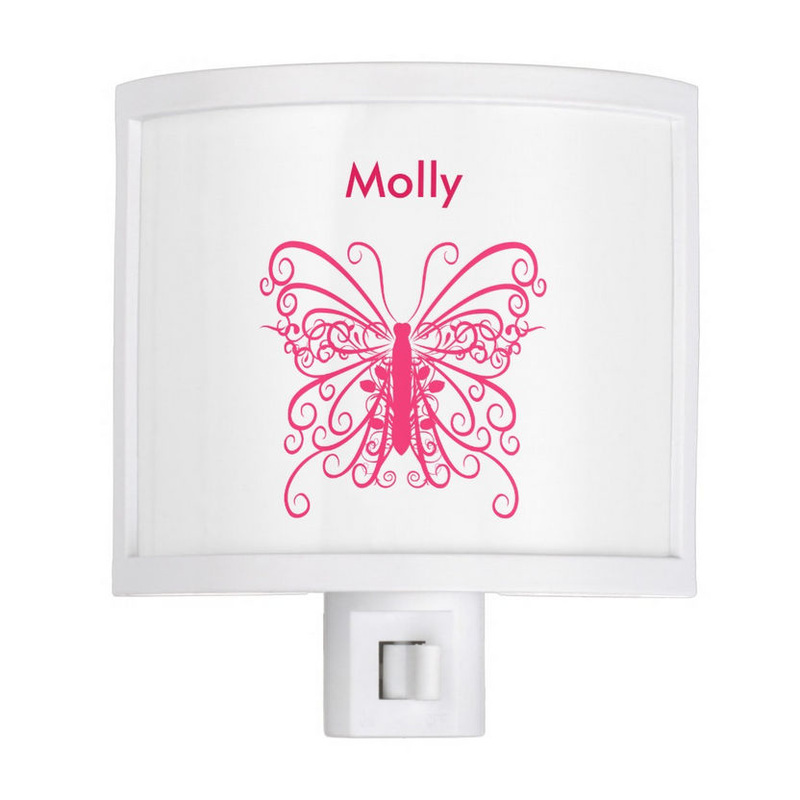 Girly Pink Mojogram Butterfly With Personalized Name For Her Night Light