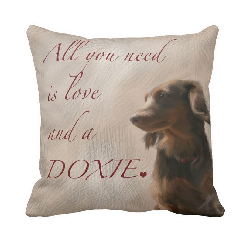 Elegant Dachshund Love and a Doxie Personalized Pet Name Square Pillow