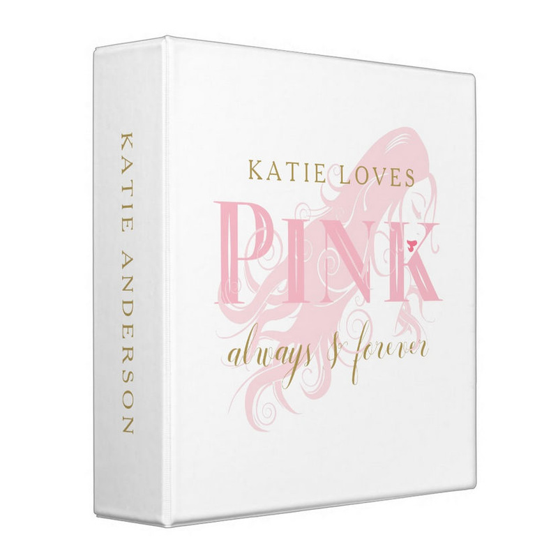 Girly Love Pink Forever Woman Silhouette and Name Vinyl Binders