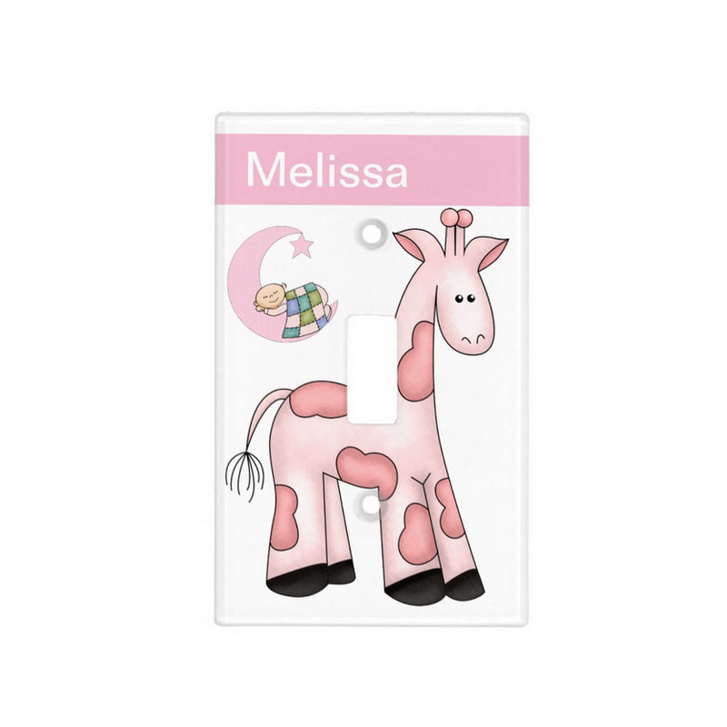 Cute Pink Giraffe With Personalized Name For Baby Girls Switch Plate Cover