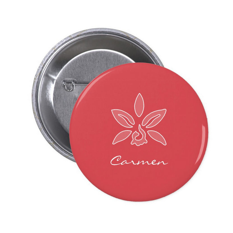 Elegant Orchid Simple Hot Red Flower With Name 2 Inch Round Button