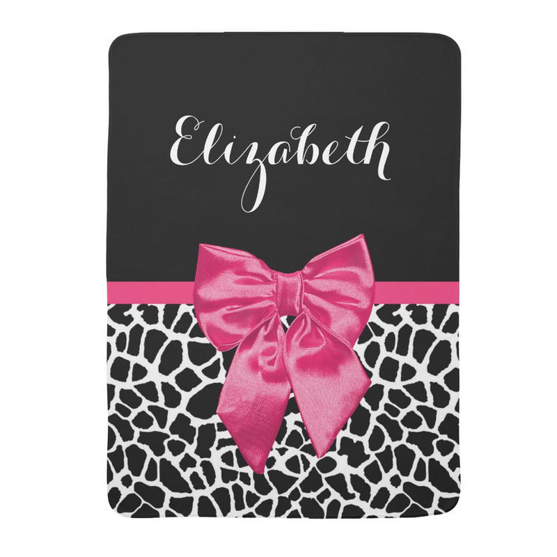 Girly Black Giraffe Animal Print Cute Hot Pink Bow Stroller Blanket