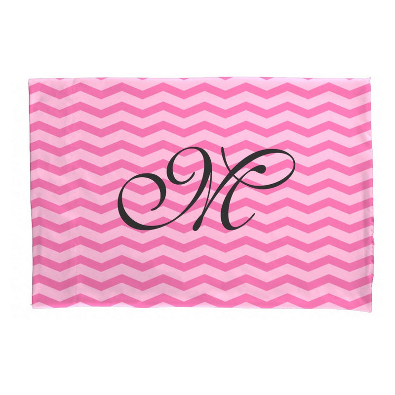 Stylish Pink Chevron Zigzag Pattern With Personalized Monogram Pillowcase
