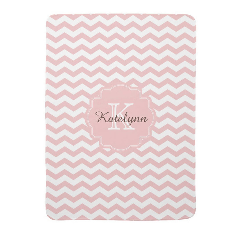 Cute Custom Monogram Pastel Pink Chevron Zigzag Baby Blanket