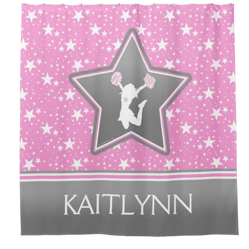 Cheerleader Among the Stars in Pink Personalized With Name  Shower Curtain