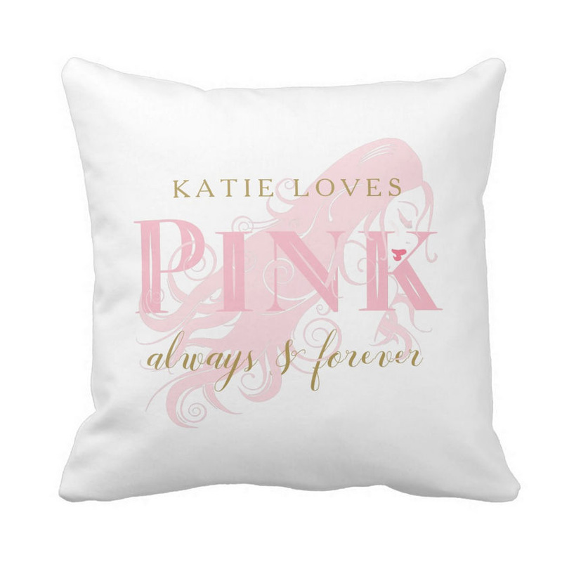 Girly Love Pink Always and Forever Woman Silhouette and Name Pillow