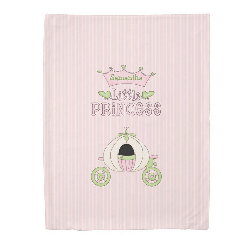 Pink and Green Little Princess With Thin Stripes Custom Name Duvet Cover