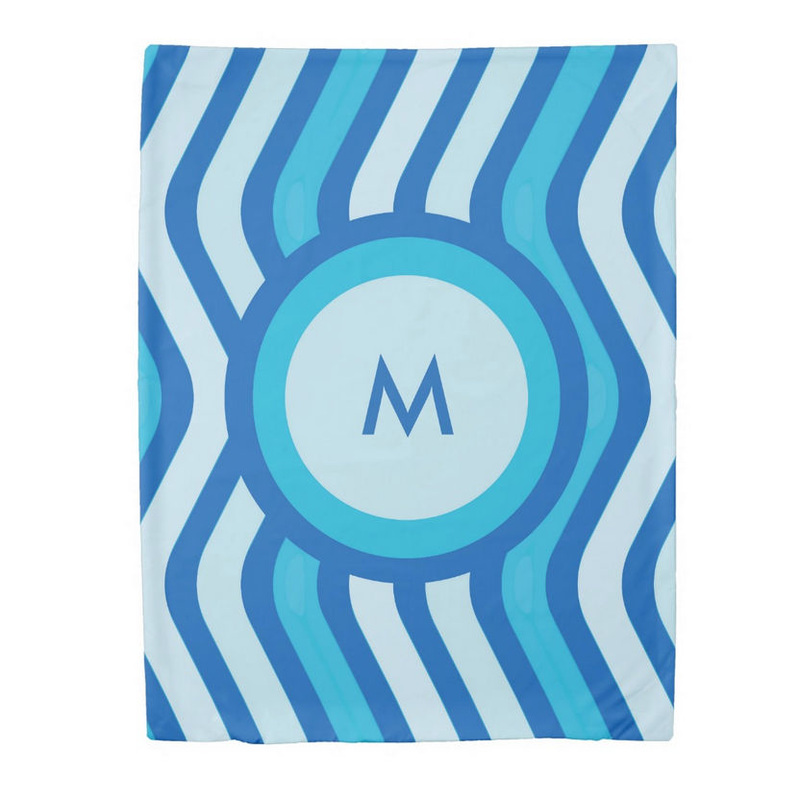 Girly Mod Waves Of Blue Pastel Colors With Your Monogram Duvet Cover
