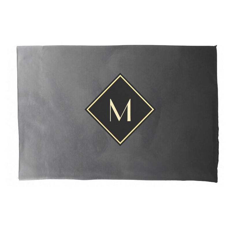 Elegant Brushed Black With Simple Black and Gold Monogram Pillowcase