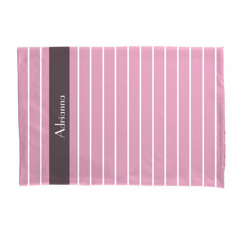 Fashionable Thin Cashmere Rose Pink Stripes and Personalized Name Pillowcase