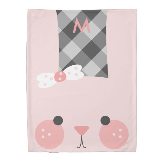 Adorable Pink Bunny With Girly Monogram Duvet Cover