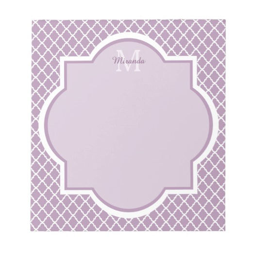 Pretty Lavender Purple Quatrefoil Monogrammed Name Notepad
