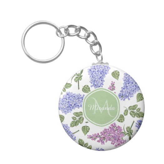 Chic Lavender Lilac Floral Pastel Green Monogram Keychain