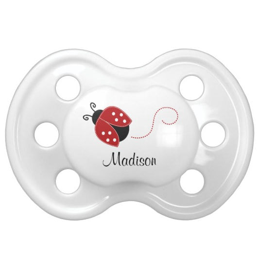 Personalized Red and Black Ladybug  Personalized With Name Pacifier