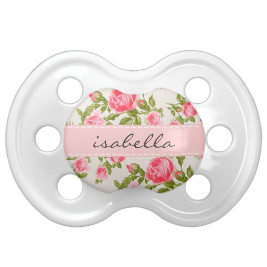 Girly Vintage Roses Sweet Pink Floral Pattern With Name Pacifier