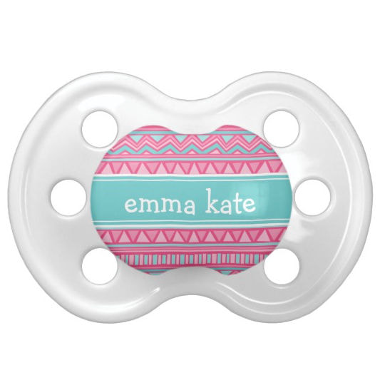 Turquoise and Pink Aztec Chevron Customized Name Pacifier