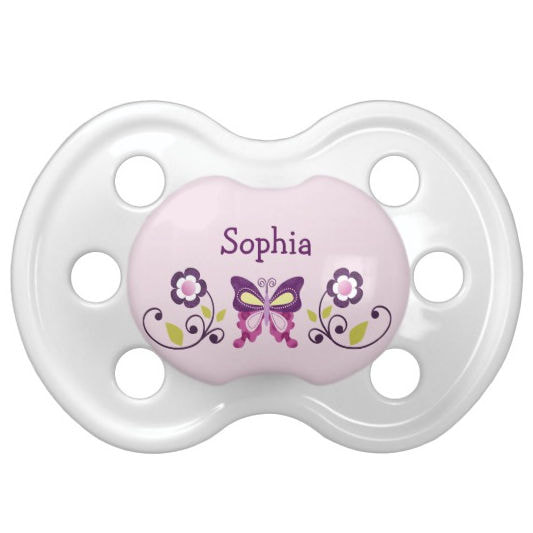Cute Personalized Purple Butterfly Lane With Pretty Flowers Pacifier