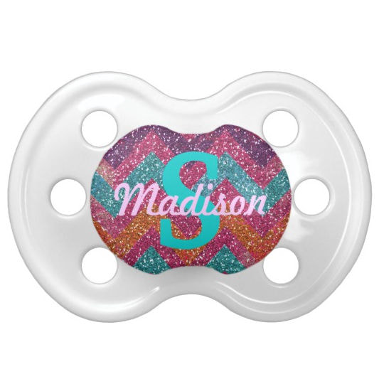 Sparkling Chevron Personalized Name and Monogram  Baby Girl Pacifier