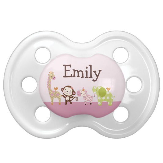 Personalized Pink  Jungle Jill Cute Baby Girl Animals Pacifier