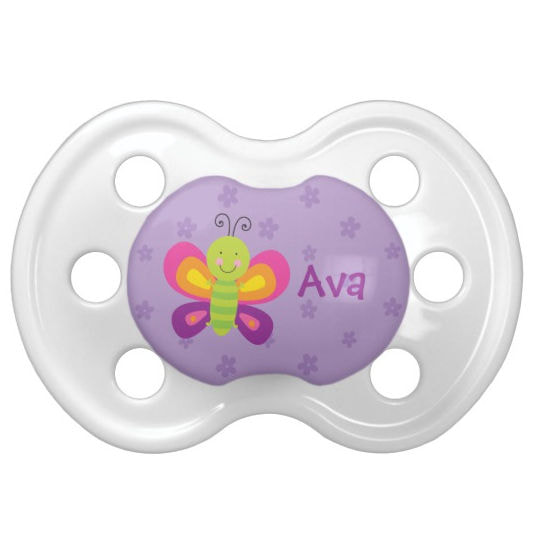 Colorful and Cute Butterfly Personalized in Purple For Baby Girl Pacifier