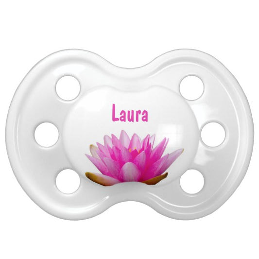 Simple Bright Pink Water Lily on White Personalized With Name Pacifier